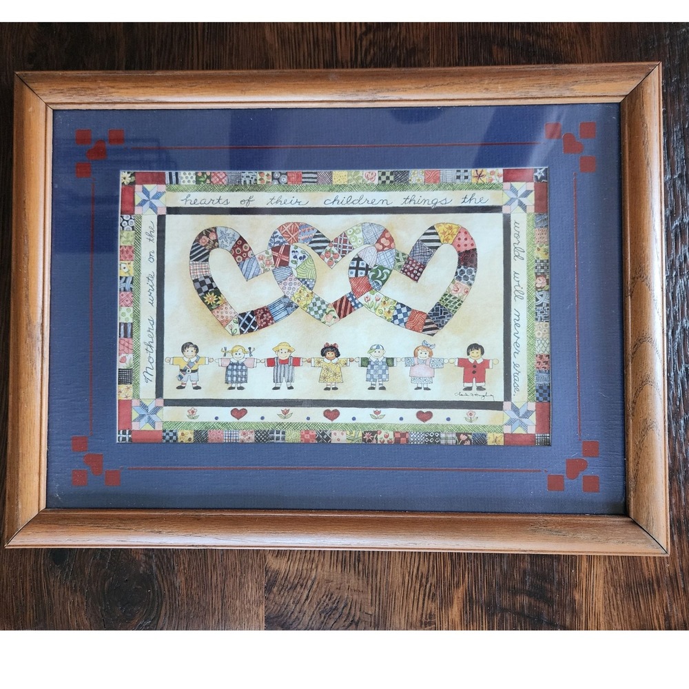 Home Interiors Chuck Hughey Framed Folk Art Mother Quote Patchwork Hearts Good